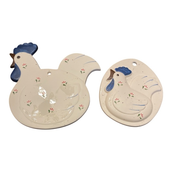 Vintage Otagiri Blue and Cream Rooster Wall Plaques - Picture 1 of 6